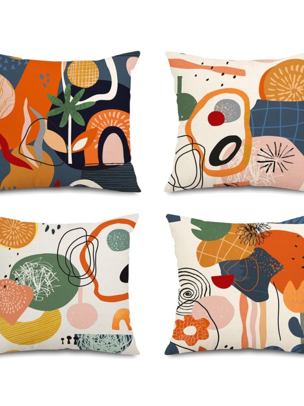 Burnt Orange Abstract Throw Pillow Covers 18x18 Set of 4 Boho Geometric Pillow